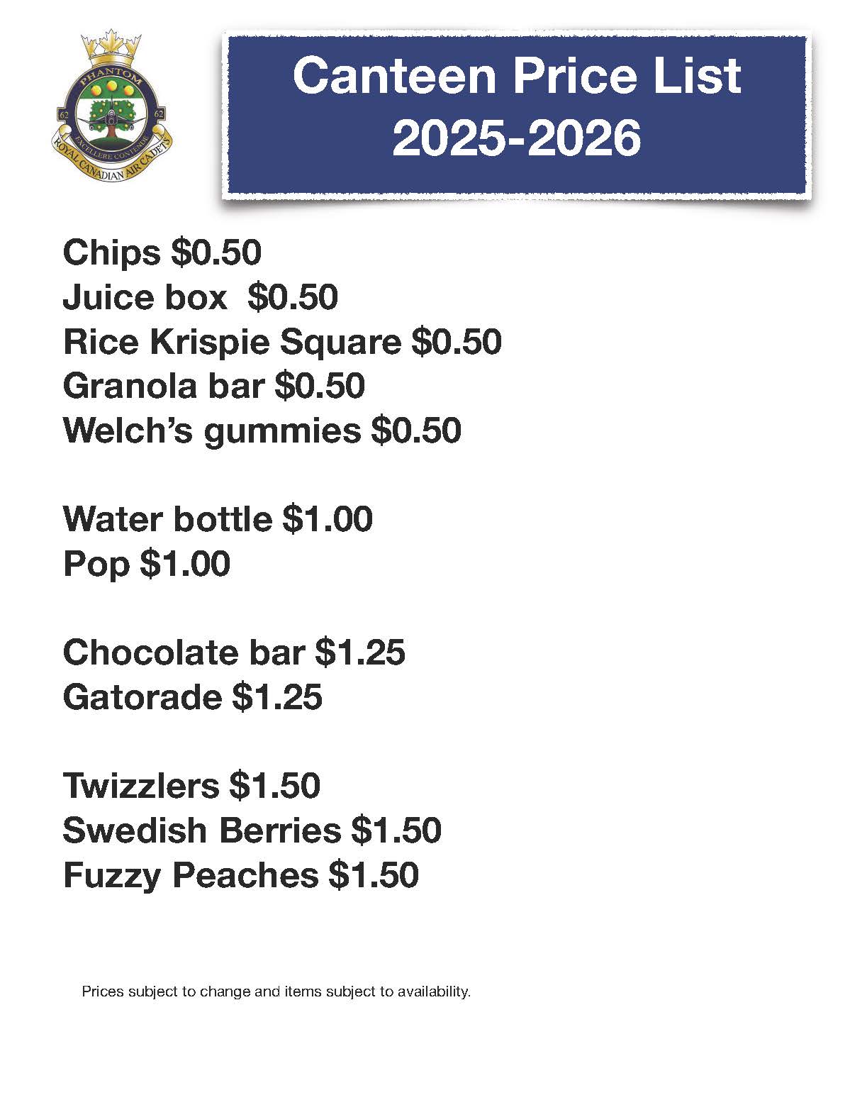 Canteen Price list Nov 2025 Canteen Price list Nov 2025